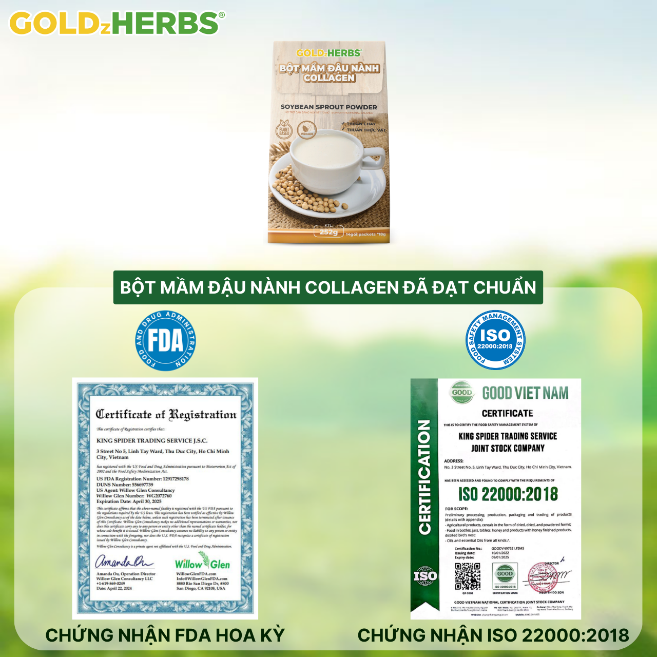 Bột Mầm Đậu Nành Collagen GoldzHerbs - Túi 14 gói x 18g