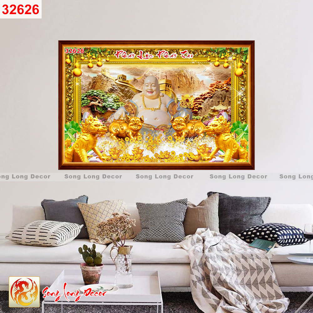 [THANH LÝ SẢ KHO] Tranh dán tường 3d - Tranh Tài Lộc -32626 Tranh 3d Phật Di Lạc - Giấy dán tường 3d - Song Long Decor