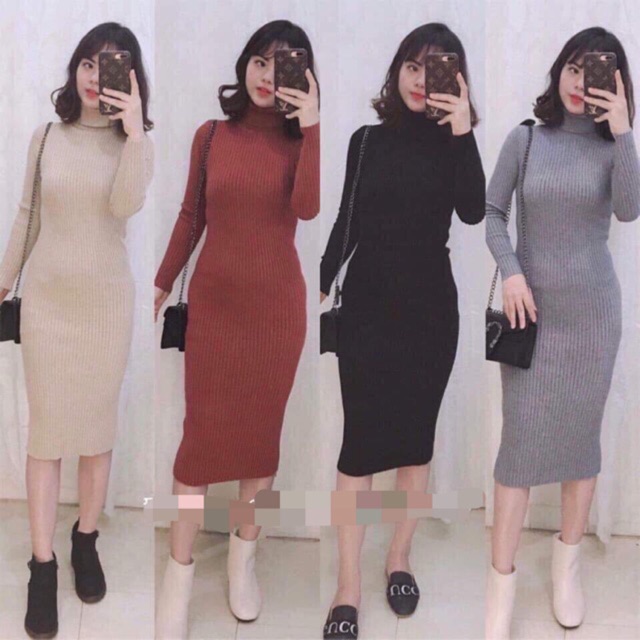 [HCM]VÁY BODY TAY DÀI  CỔ LỌ mys shop