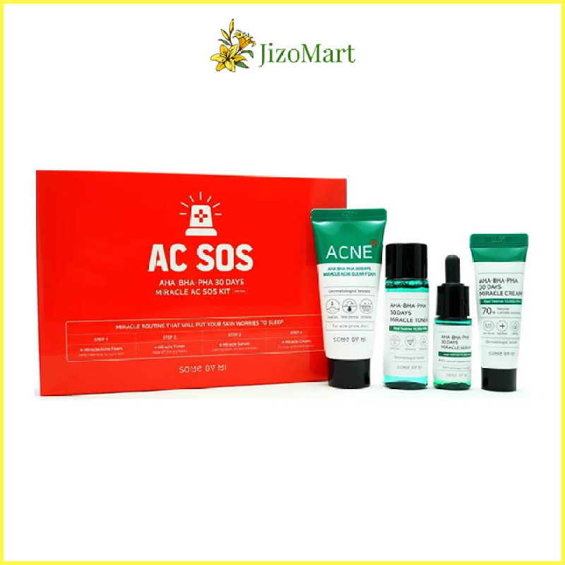 Set Mini 4 Món Giảm Mụn Dưỡng Da Some By Mi AHA-BHA-PHA 30 Days Miracle AC SOS Kit - some by mi chính hãng