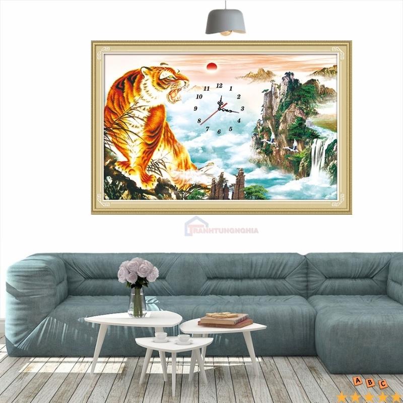 Tranh đính đá mãnh hổ chiêu tài 75cm x 50cm
