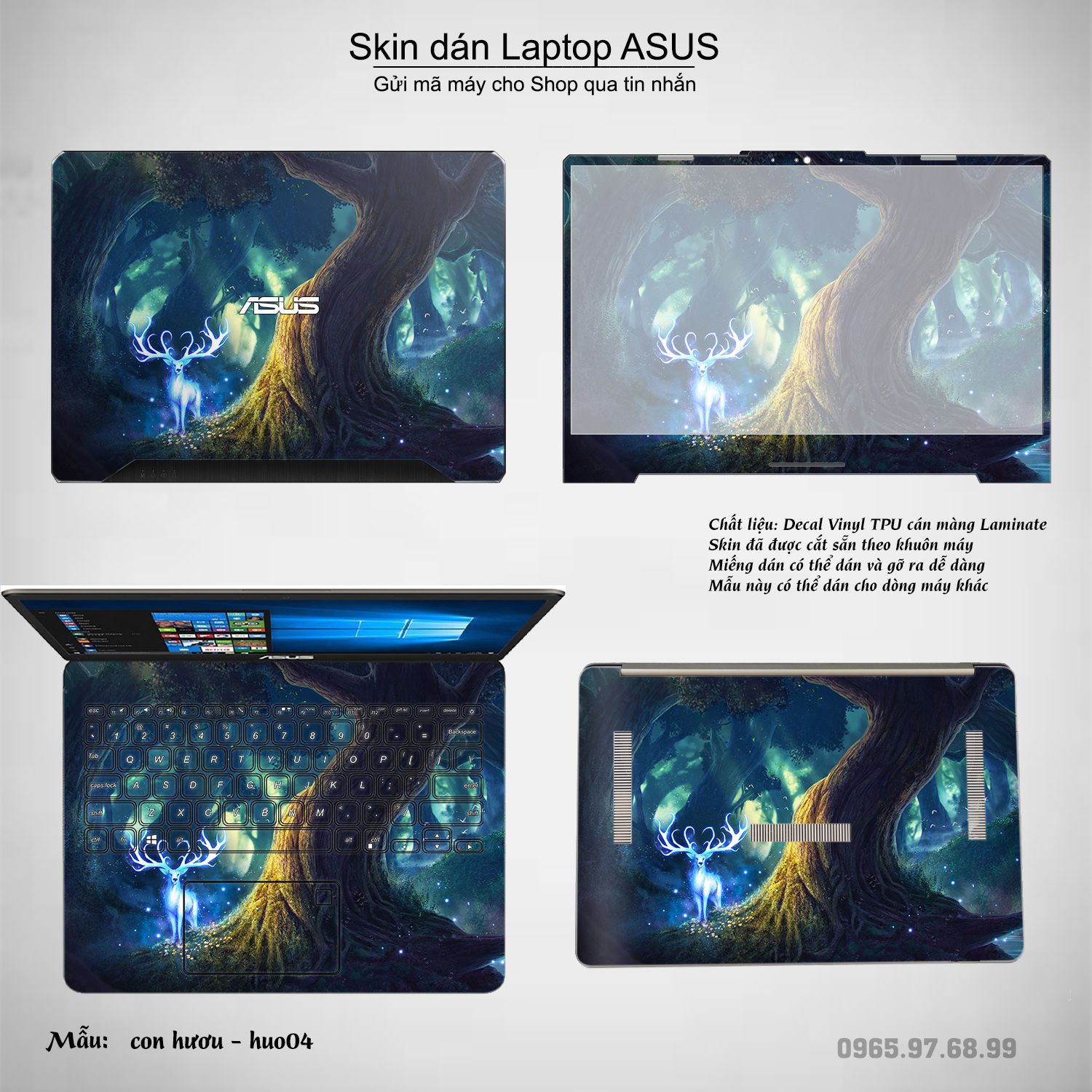 Decal Skin dán Laptop Asus mẫu Con hươu (inbox mã máy cho shop)