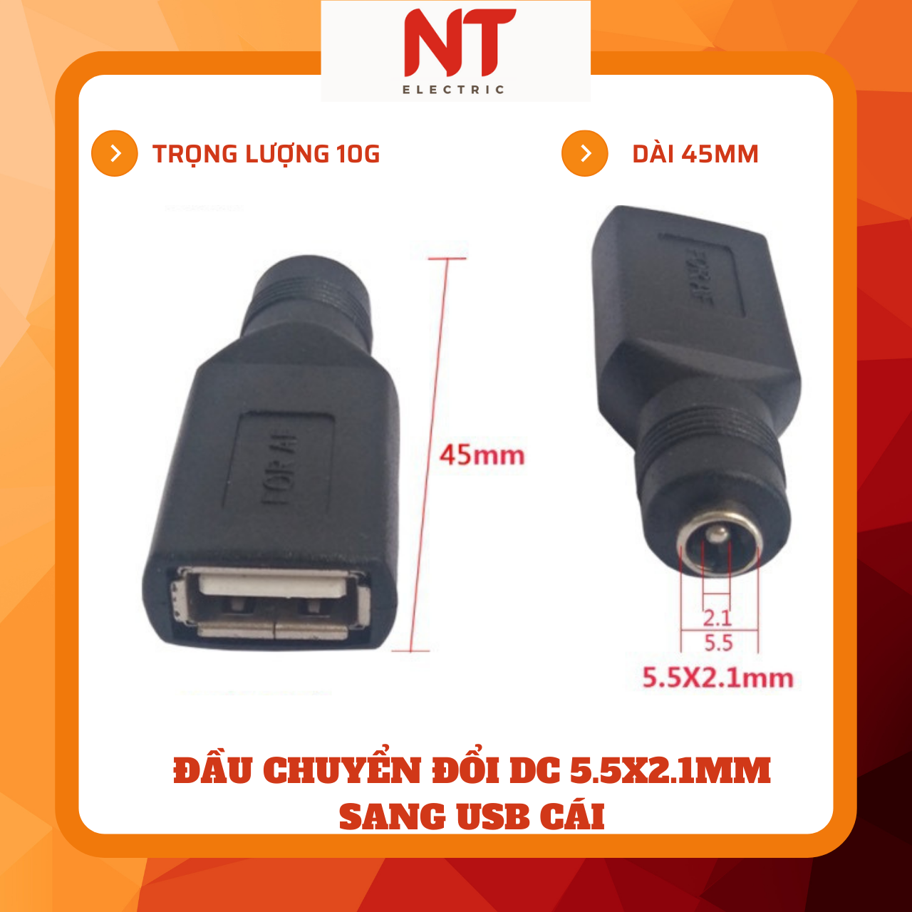 Đầu chuyển đổi DC 5.5x2.1 sang USB cái