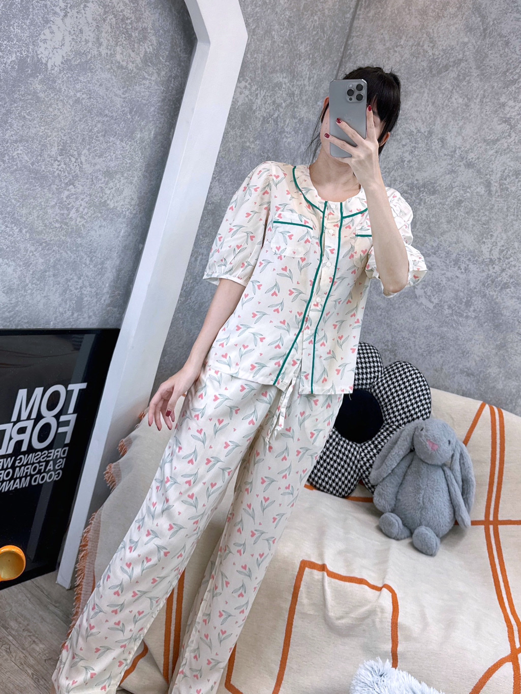 Đồ bộ tole nữ, bộ lanh mặc nhà quần dài, áo cổ tròn tay lỡ f21 vnxk shop5sao