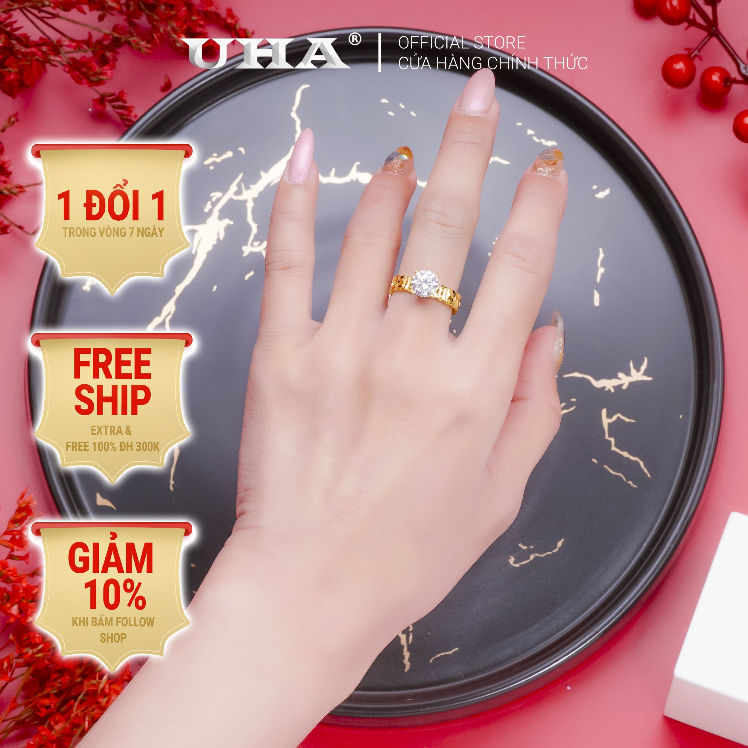 Nhẫn nữ UHA mạ vàng 18K N127-85