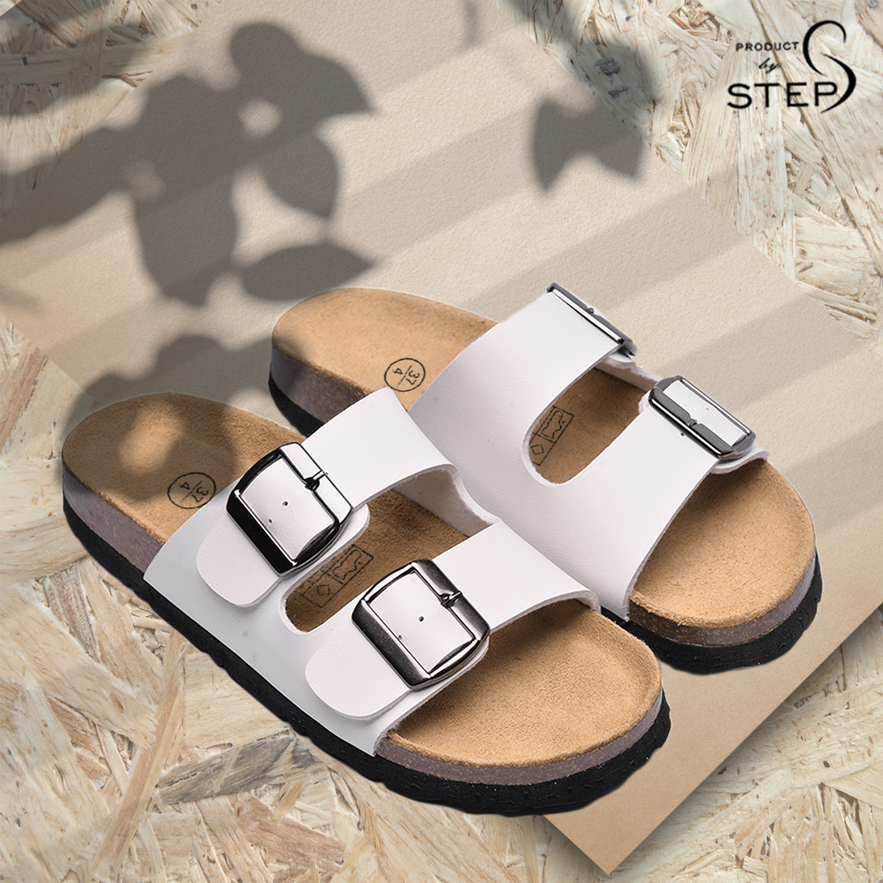 [HCM]Dép đế bần Unisex Quai giả da 2 khóa (35-44)