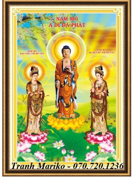 [HCM]Tranh thêu Tam Thế Phật Nam Mô A Di Đà Phật- Nam Mô Đại Thế Chi Bồ Tát- Nam Mô Quan Thế Âm Bồ Tát 53560 kích thước 70*100cm