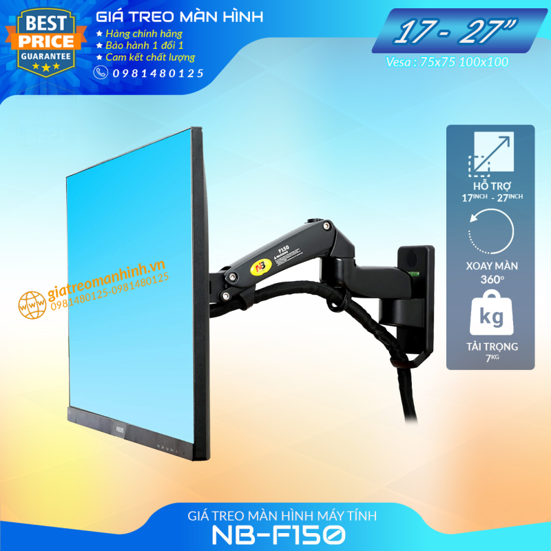 Bảng giá Giá Treo Màn Hình NB-F150 Tương Thích Màn 17 - 27 Inch / Lắp Đặt Treo Tường Tùy Chỉnh Đa Năng - Xoay Màn 360 Độ Phong Vũ