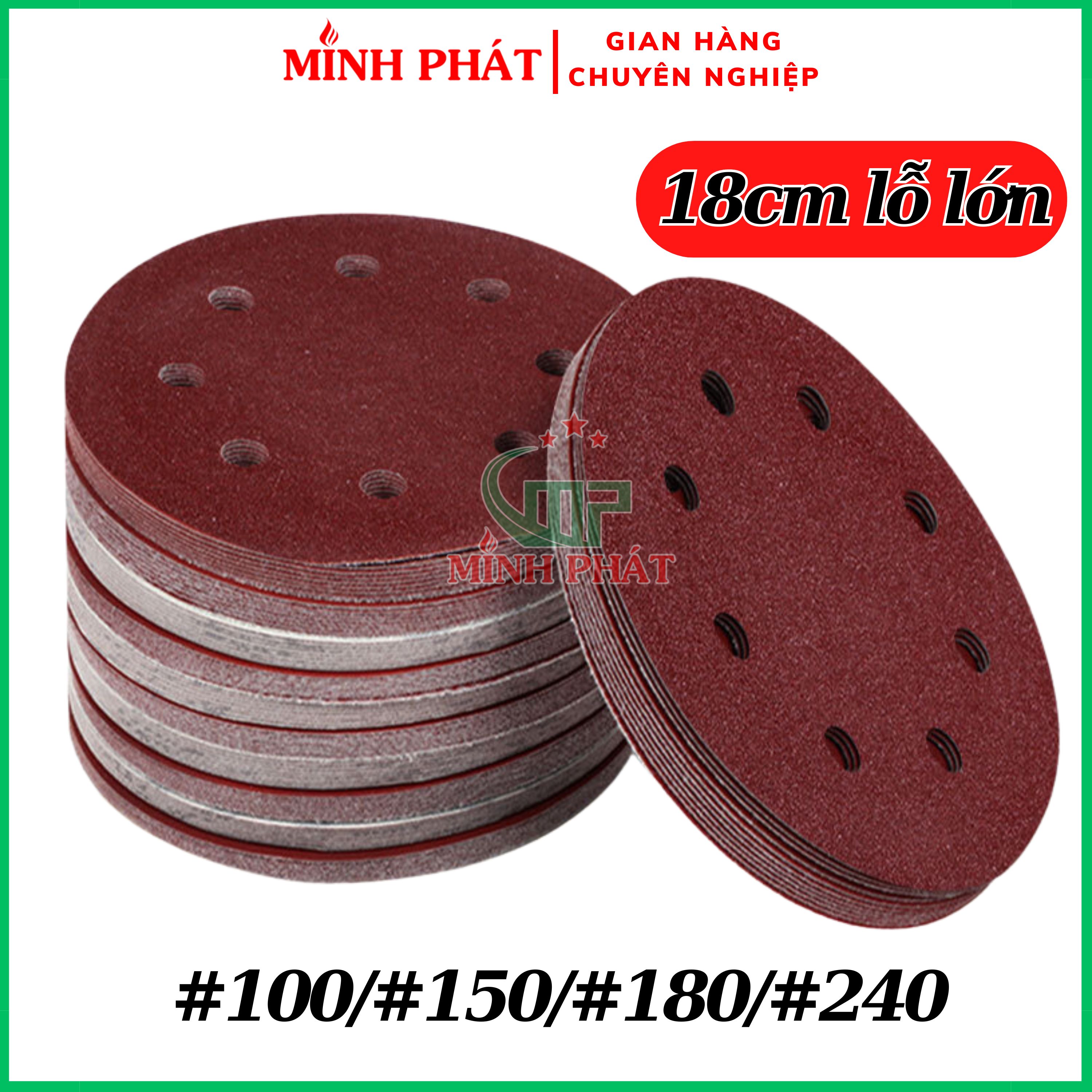 100 tờ nhám máy chà tường 18cm, giấy nhám chà tường matit minh phát lỗ lớn