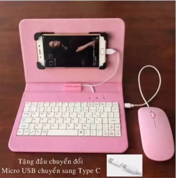 Bảng giá [HCM]Bao da bàn phím kèm chuột điện thoại/máy tính bảng từ 4.5-8 inch + Đầu chuyển đổi Micro chuyển sang Type C (màu hồng phấn) Phong Vũ