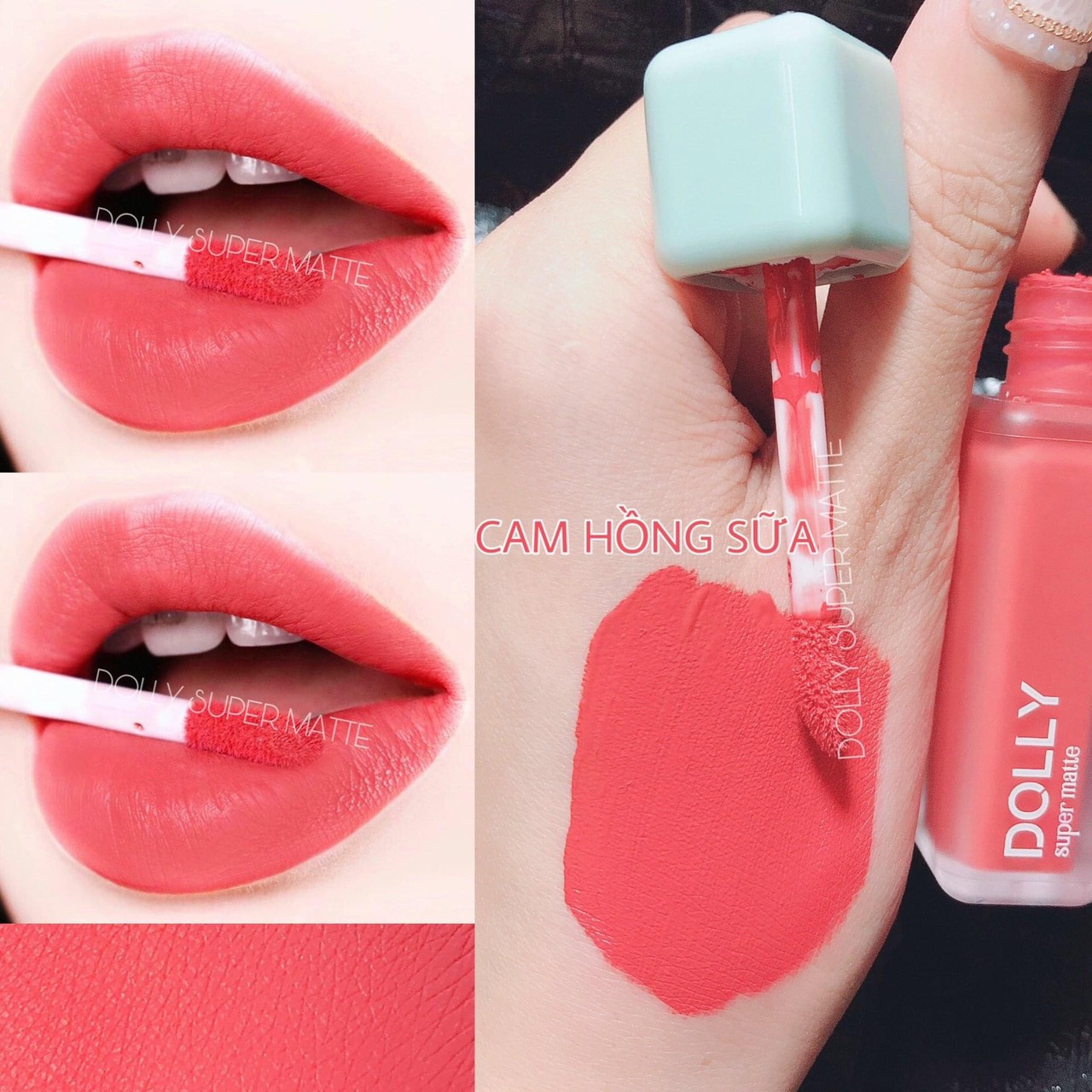 Son kem lì màu <CAM HỒNG SỮA> Dolly super matte, son kem lì không chì bền màu lâu trôi, mua 2 cây tặng 1 hộp đựng cao cấp