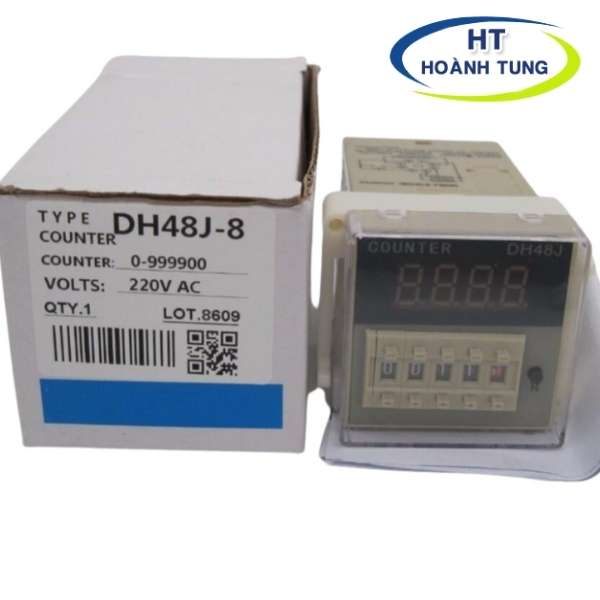 Bảng giá Bộ đếm 4 số DH48J-8 digital counter từ 1 đến 999900 tự động 8 chân tròn điện áp 220VAC tặng kèm chân đế PF083A
