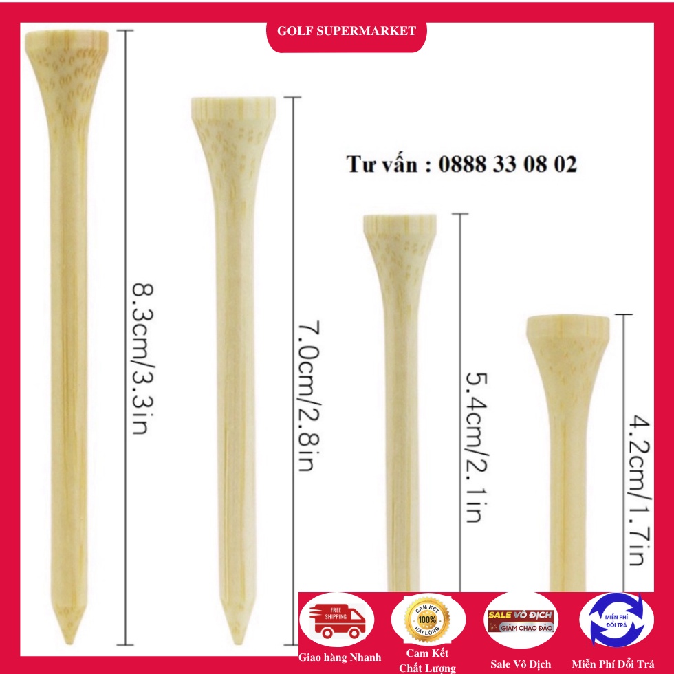 10 cái Tee chơi golf bằng tre - 4 kích thước [ GOLF SUPERMARKET ]