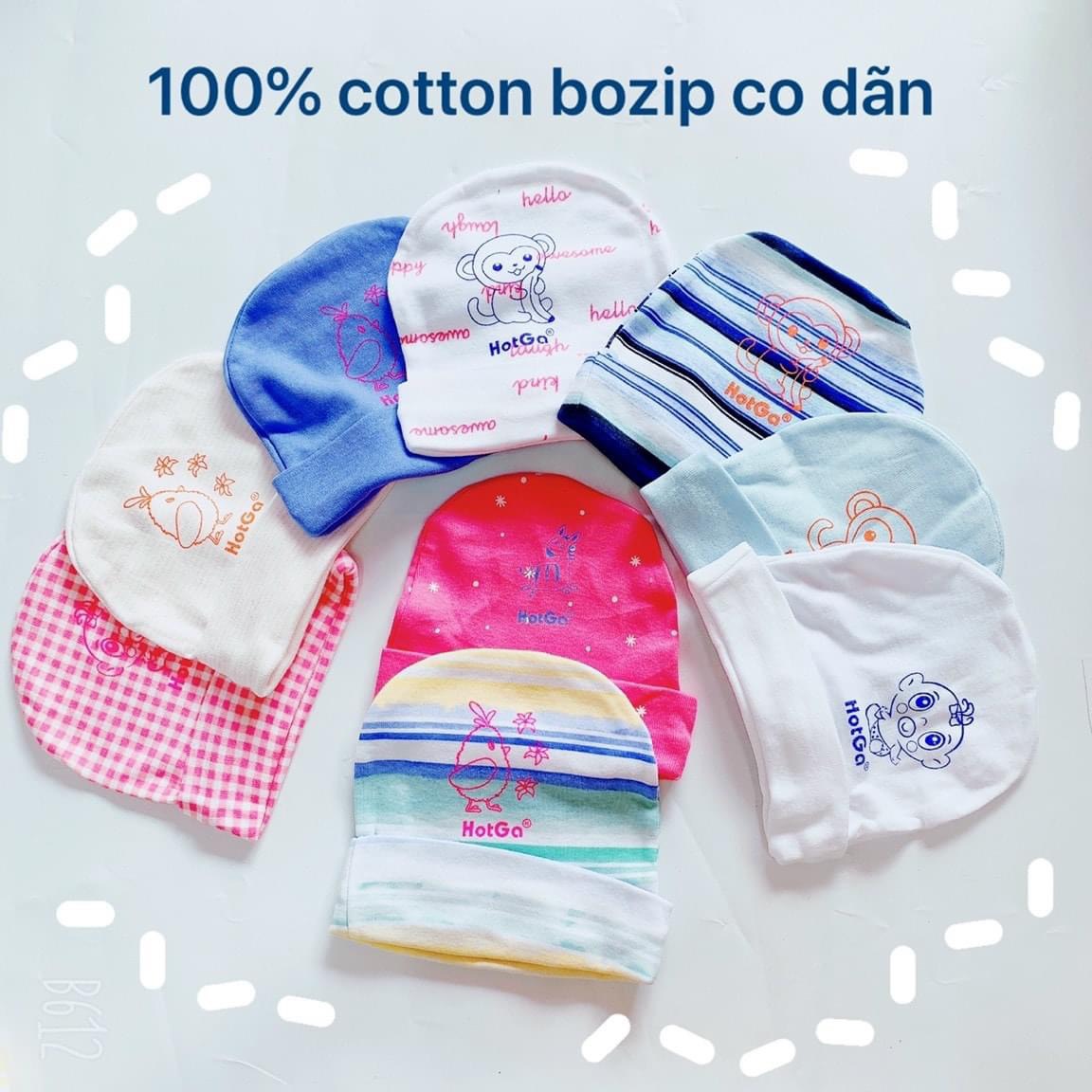Combo 2 Nón sơ sinh cho bé 0-6 tháng tuổi, mũ sơ sinh chất siêu co giãn cao cấp nhiều họa tiết đáng yêu_Hotga