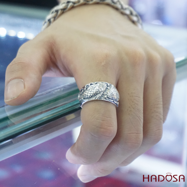 Nhẫn bạc nam cá chép phong thủy