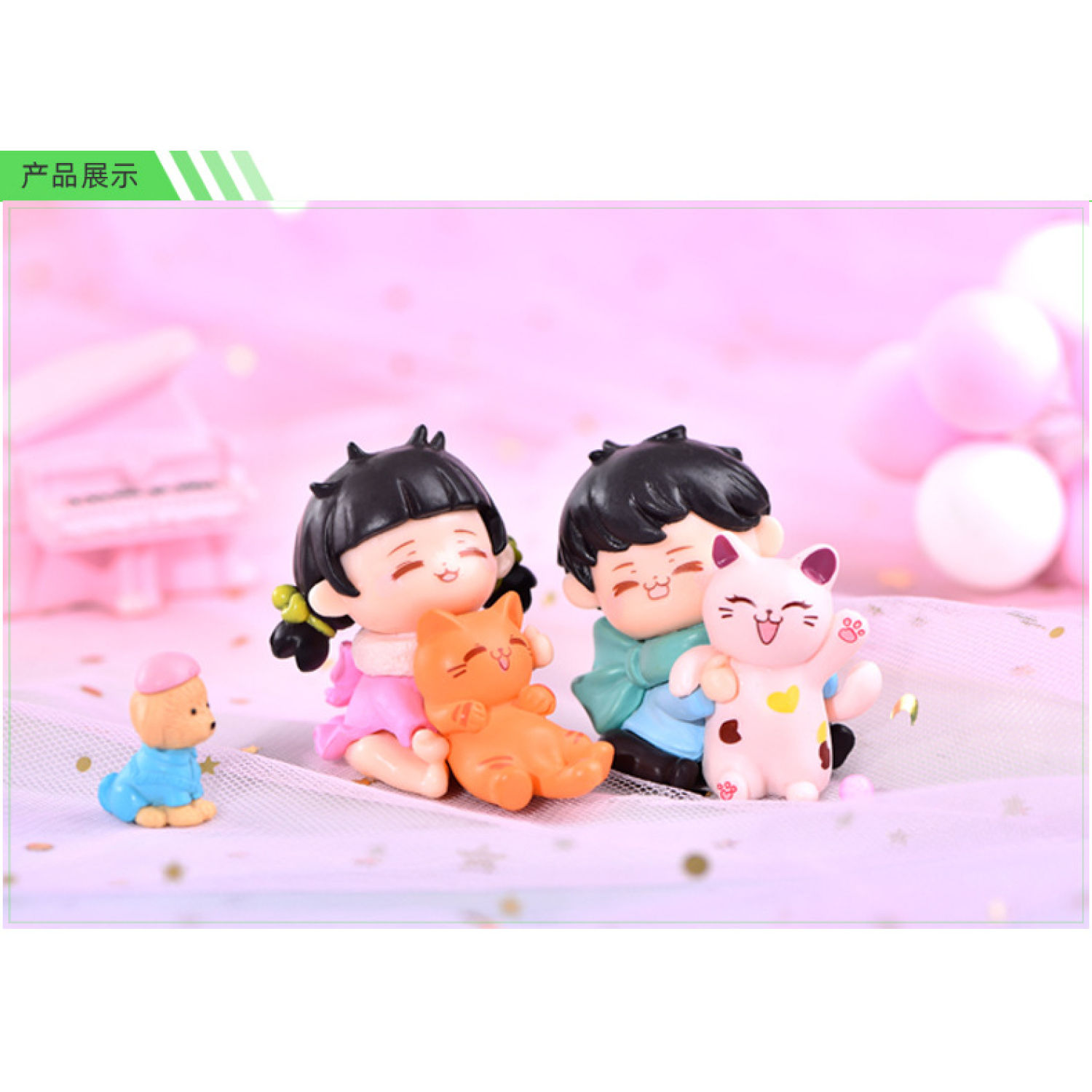 Mô hình cặp đôi cô cậu bé ôm mèo trang trí tiểu cảnh
