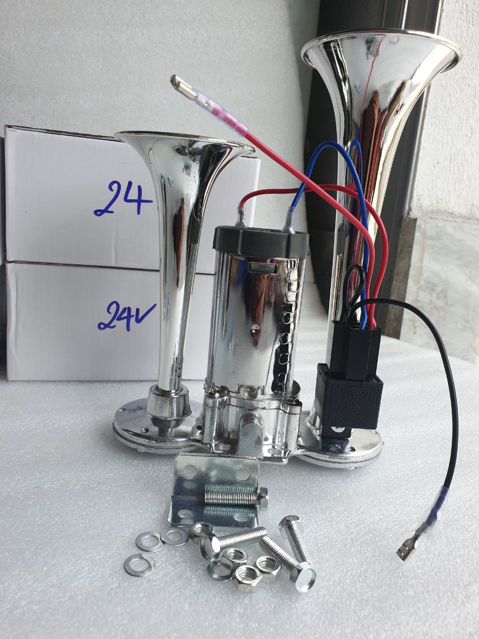 Còi sinh hơi 2 loa điện 12v, 24v