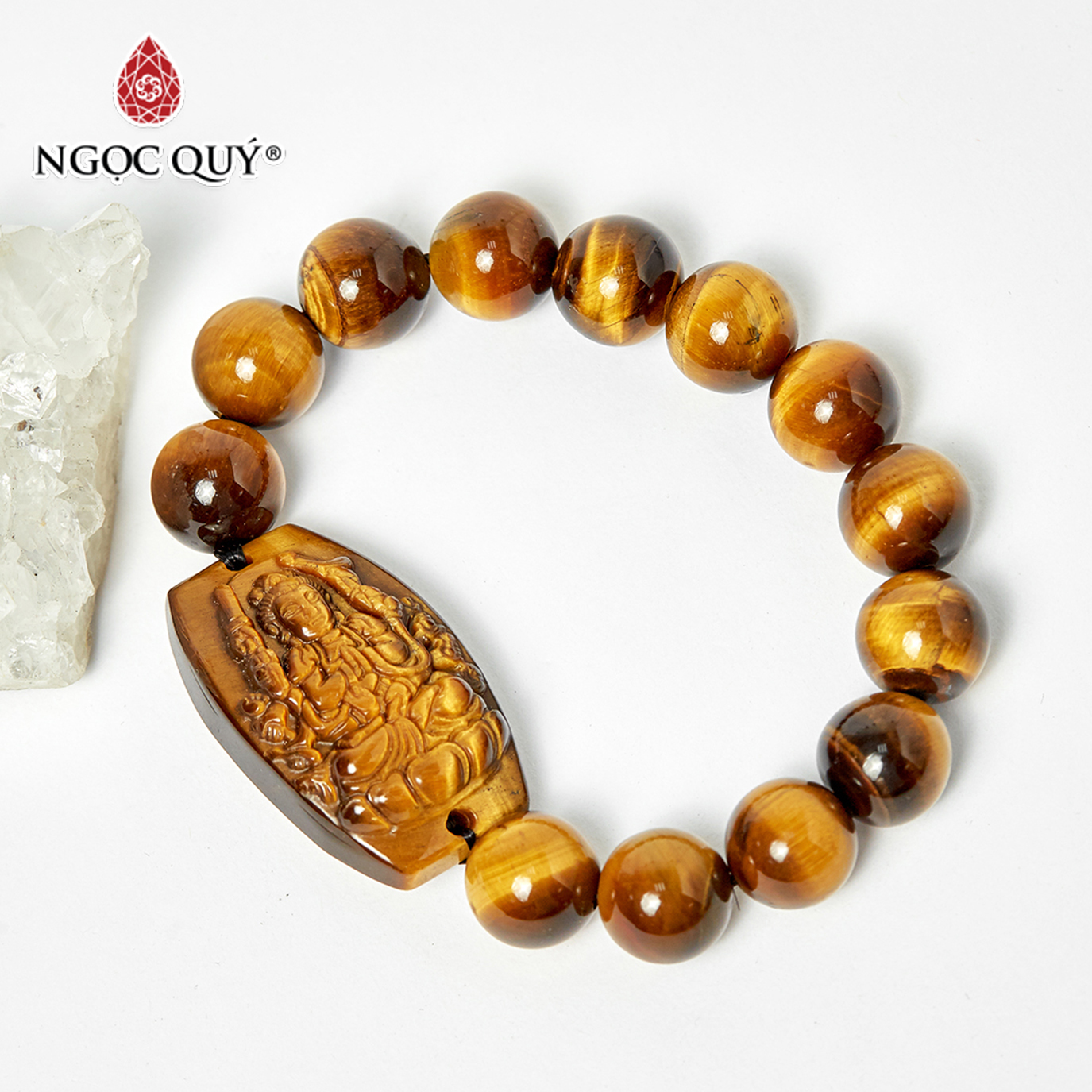 Vòng tay phật bản mệnh đá mắt hổ size hạt 12mm - ngọc quý gemstones