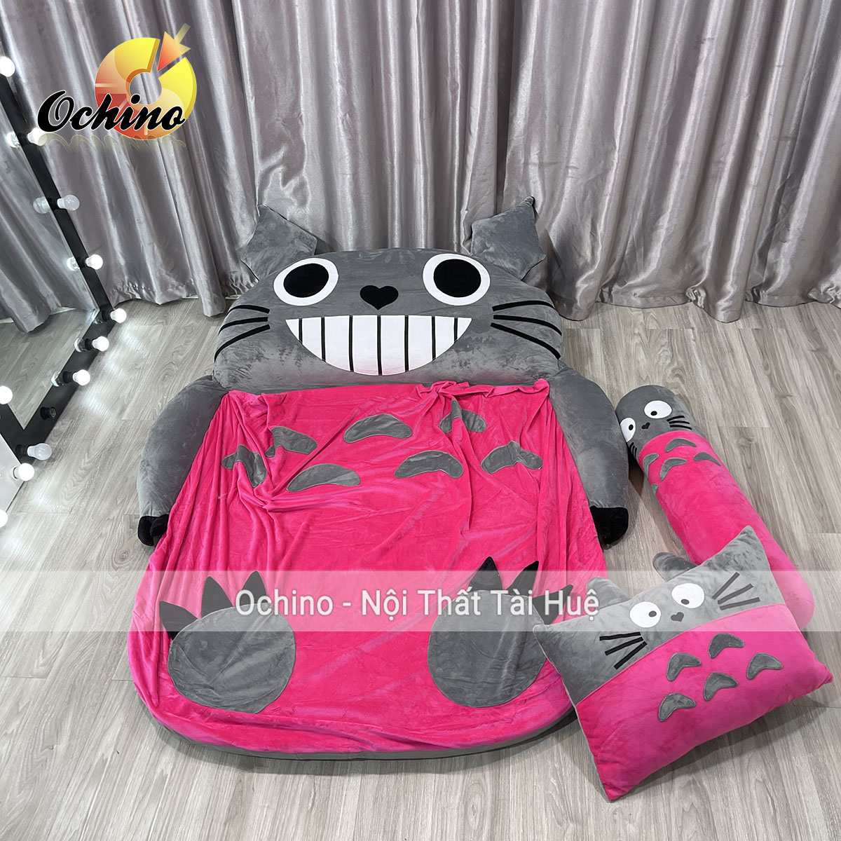 Giườngtotoro-đệm giường thêu hình thú siêu kute cao cấp vải bọc mịn không xù đệm êm 1m1-1m6 dày 5cm