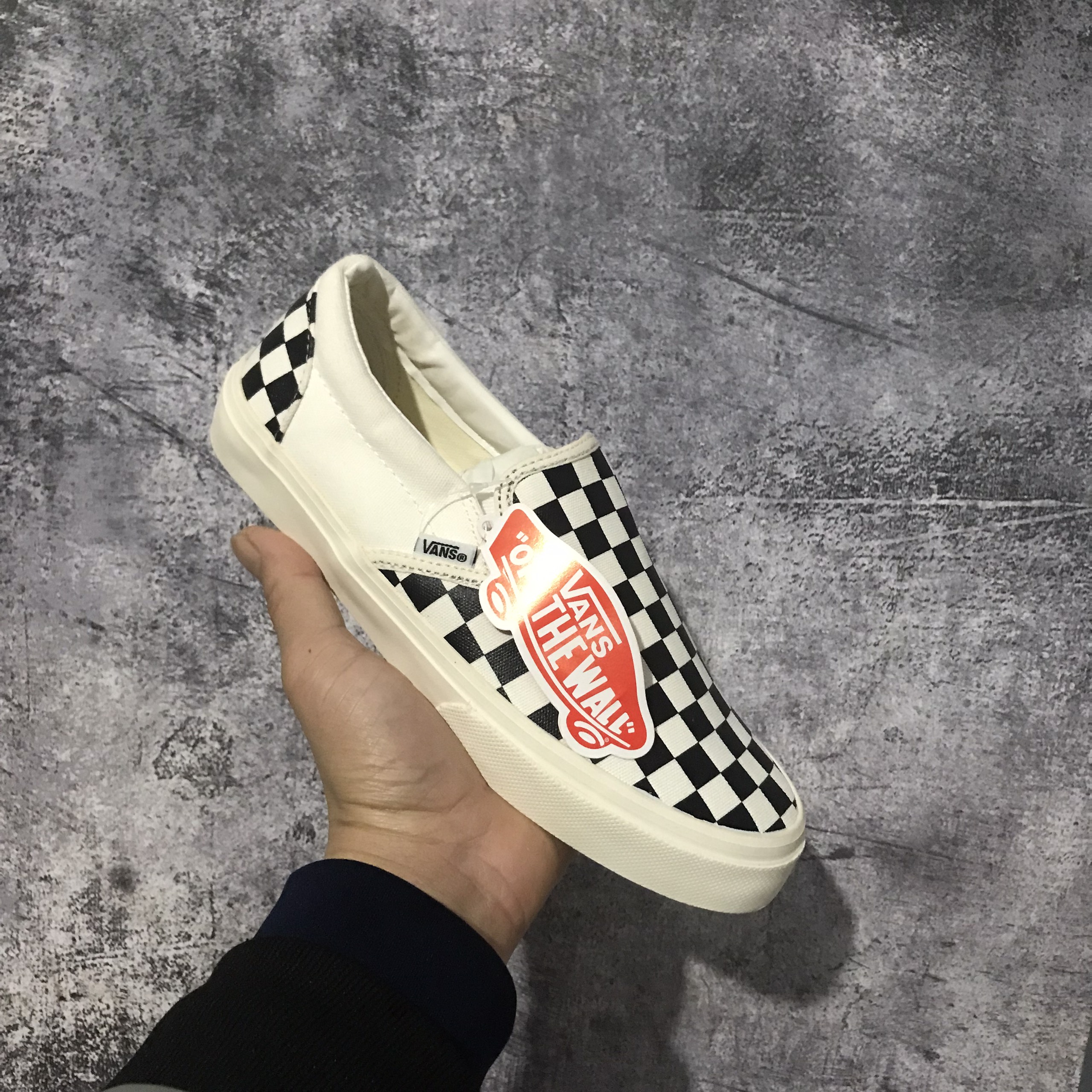 Giày sneaker Vans Slip On Strap Fear Of God Đen Trắng + Vans Caro, Giày Vans Dán Nam Nữ Đủ Size, Full Box Bill