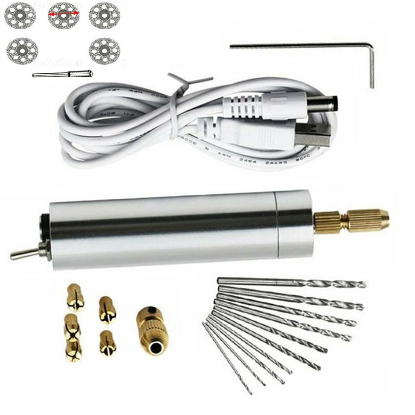 [HCM]Máy Khoan Mài Khắc mini 5VDC Dùng Dây Cáp USB Tặng Kèm 5 Mũi Khoan + 5 Đầu Kẹp Mũi Khoan + 5 Đĩa Mài Cắt