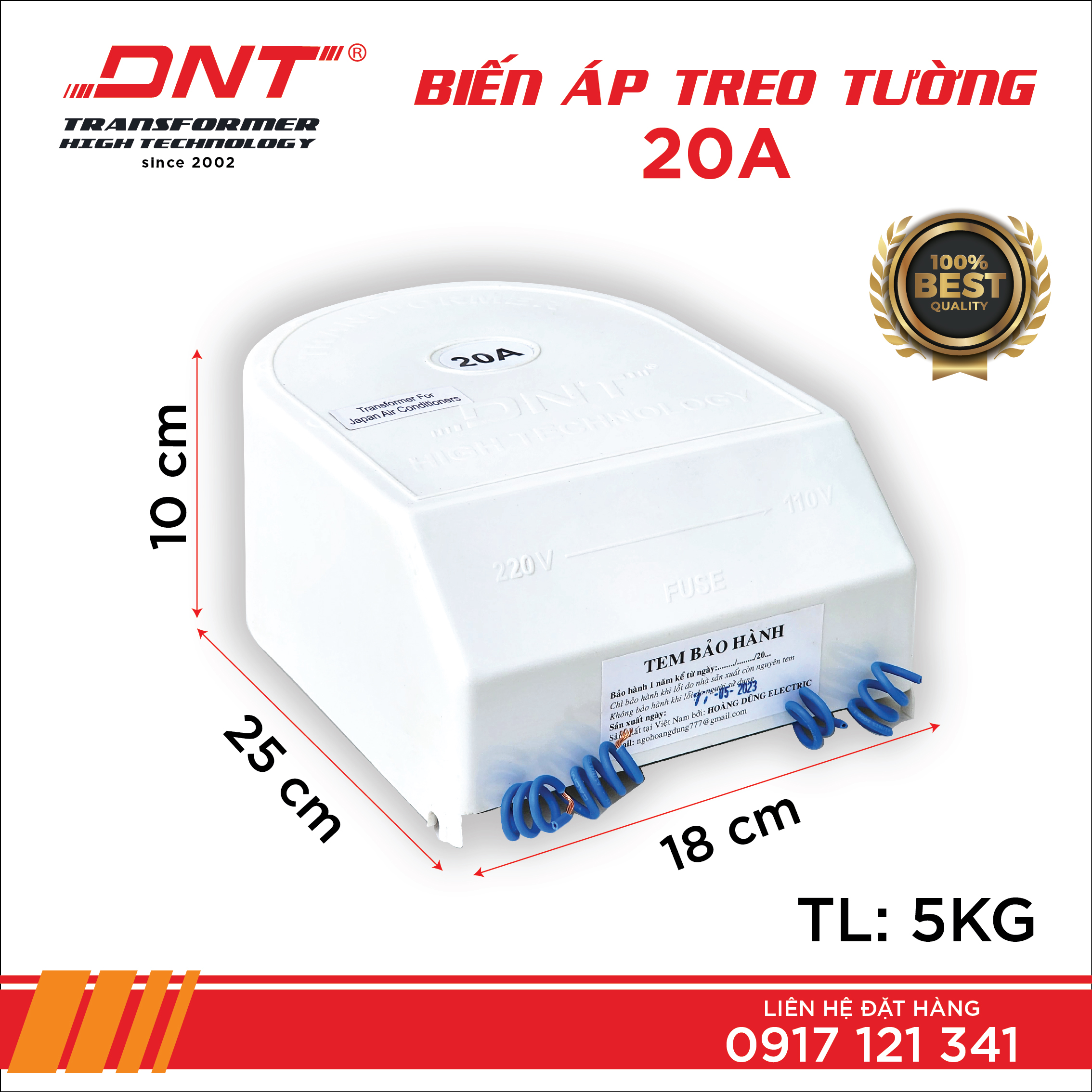 Biến áp 220 ra 110v DNT 20A TREO TƯỜNG