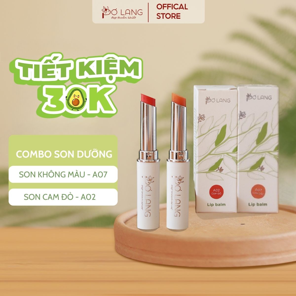 Combo Dưỡng mềm, Môi xinh (son bơ + son gấc)