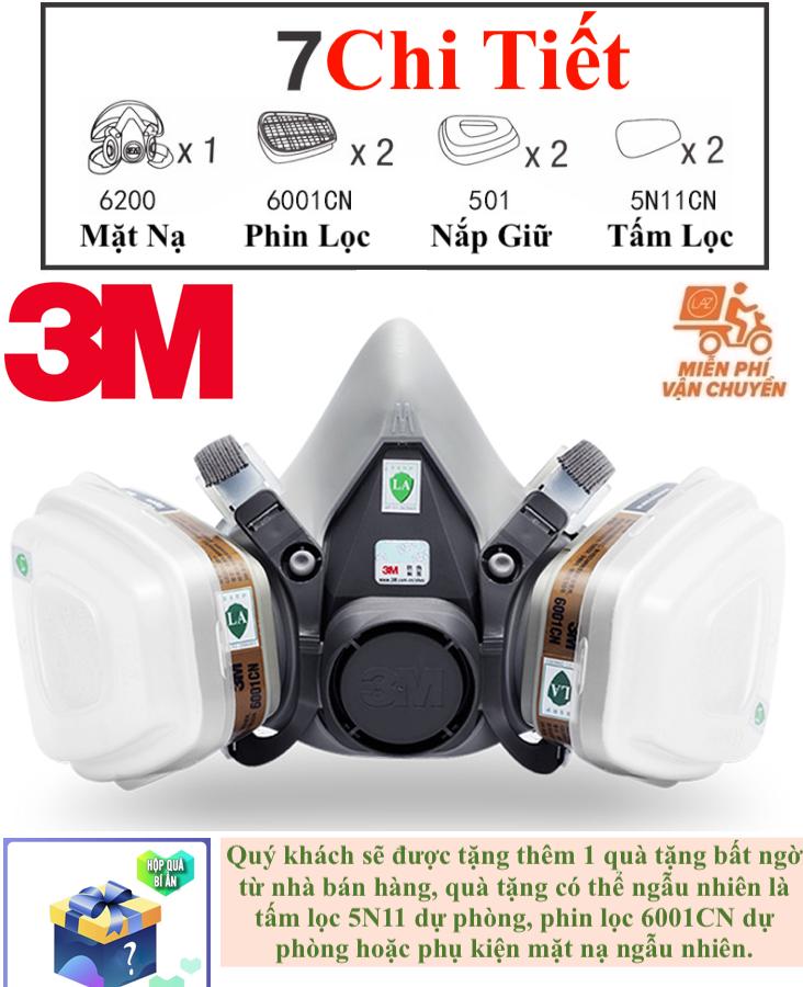 Bộ khẩu trang mặt nạ bảo hộ phòng độc 3M 6200 trọn bộ đầy đủ sử dụng Phin lọc 6001CN tác dụng chống khói, phun sơn, phun sâu, phòng chống khói đám cháy chung cư, toà nhà, quán karaoke ( Bộ Sản Phẩm Được tặng kèm quà tặng bất ngờ)
