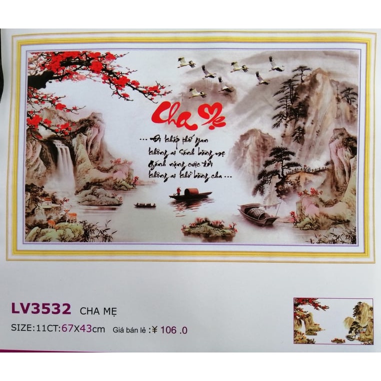 Tranh thêu chữ thập Cha mẹ LV3532