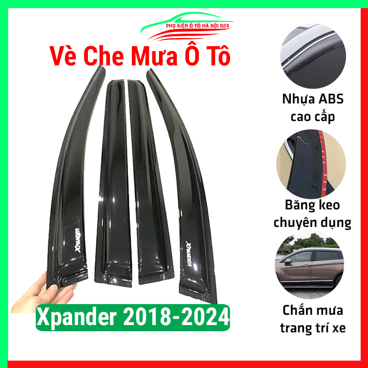 Vè che mưa ô tô Xpander 2018-2024 Đen Thái nhựa ABS chắn mưa, cản bụi tốt băng keo chắc chắn
