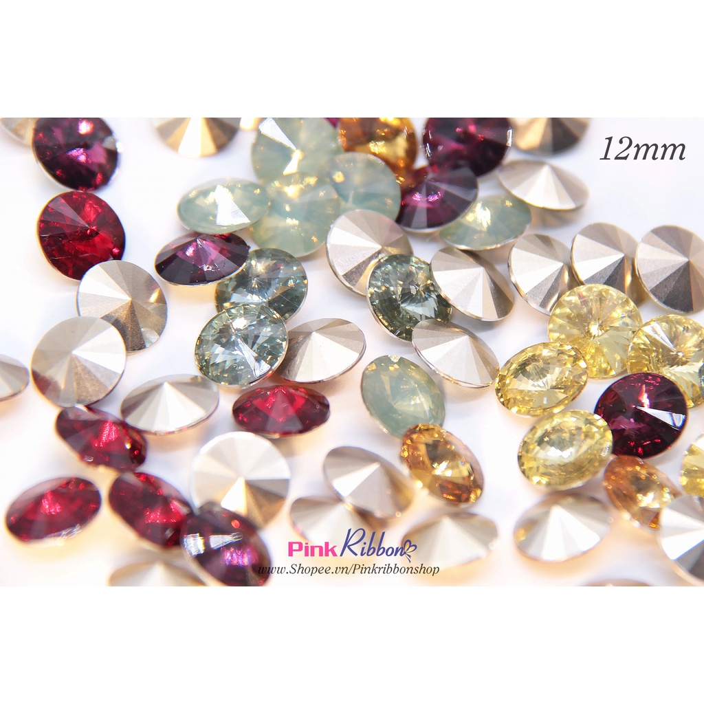 SET 10 HẠT - Hạt nhựa tròn đế  giả đá 12mm