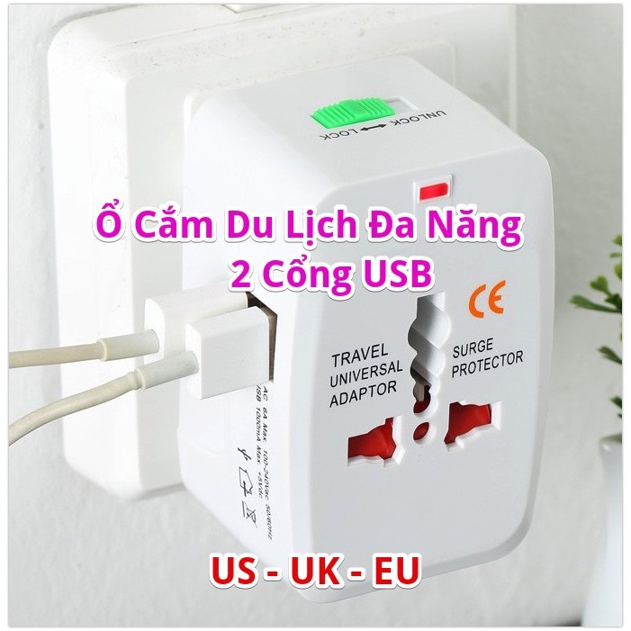 Ổ cắm du lịch đa năng có 2 cổng usb