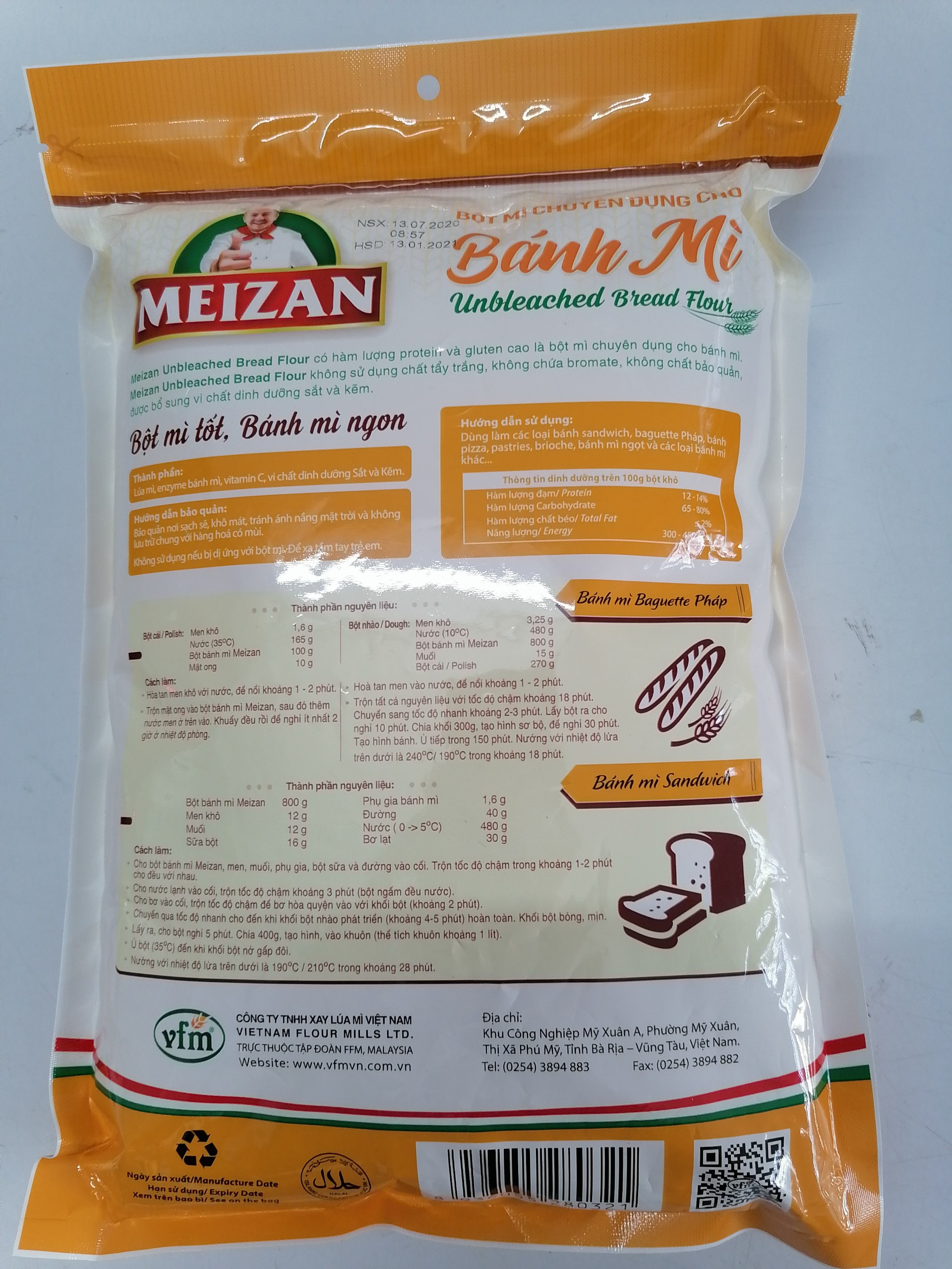[Túi 1 Kg] BỘT MÌ CHUYÊN DỤNG CHO BÁNH MÌ [VN] MEIZAN Unbleached Bread Flour (halal)