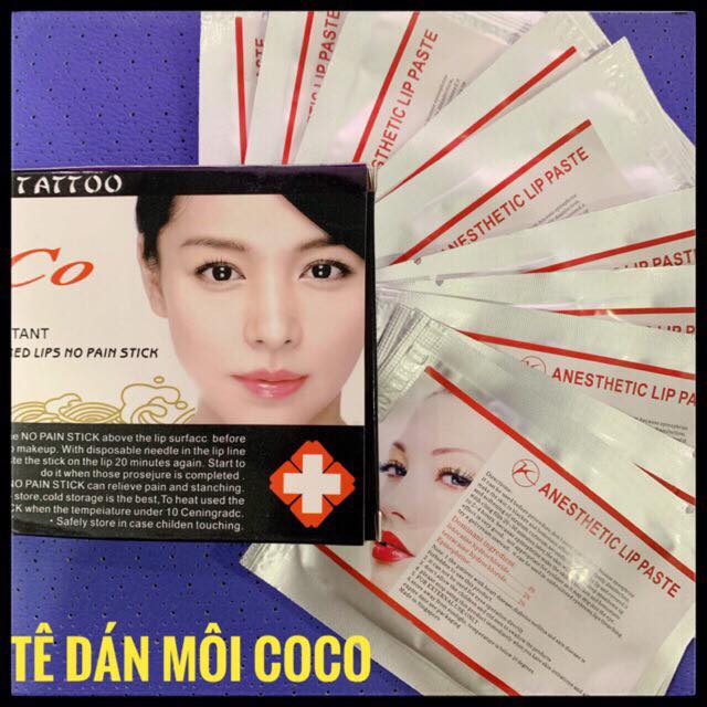 [Hộp 10 miếng dán] Tê dán Môi Coco phun xăm Môi