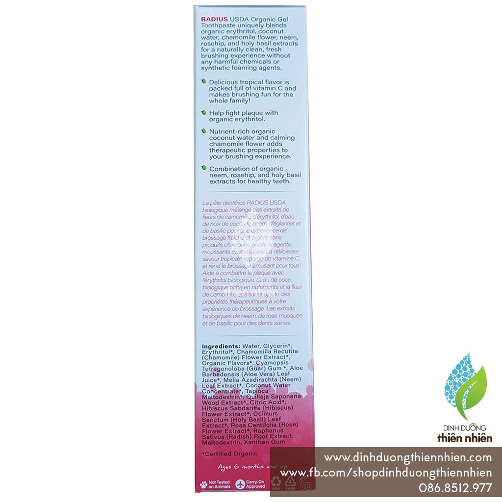 [HCM]Kem Đánh Răng Hữu Cơ Trẻ Em Radius Organic Toothpaste For Kids 85g