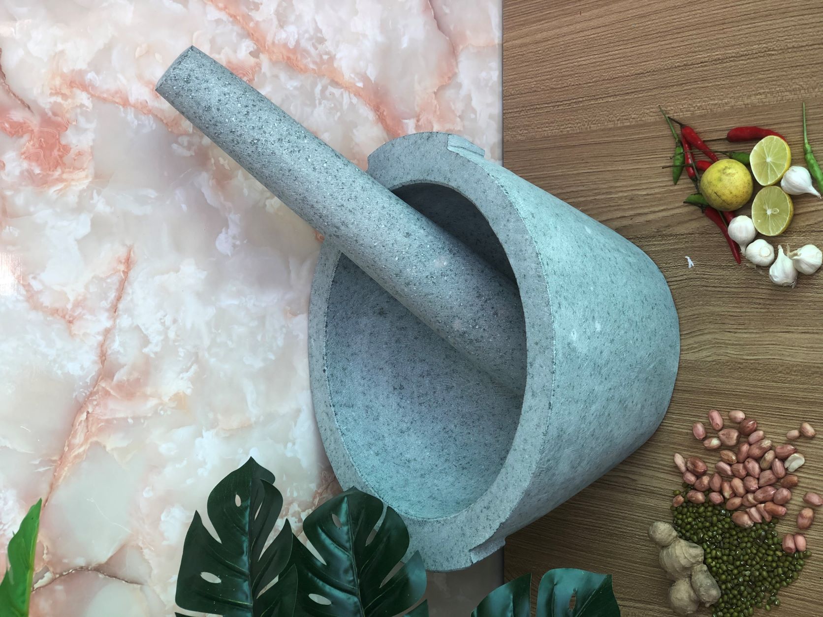 bộ sản phẩm cối đá + chày đá đường kính 30 cm