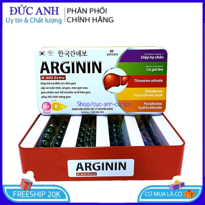 Bổ gan Arginine B - 400 mát gan giải độc gan tăng cường chức năng gan - Hộp 60 viên