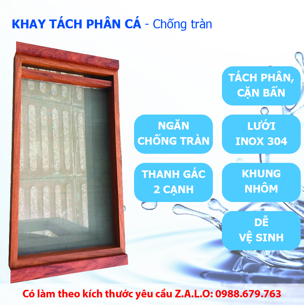 (20cm x 15cm) - Khay tách phân cá - Lưới lọc inox 304
