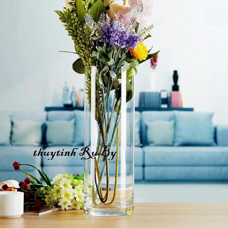 Bình bông lọ hoa thủy tinh trụ tròn cao 30CM. Bình cắm hoa thủy tinh trụ lọ hoa bình bông trang trí giá rẻ.
