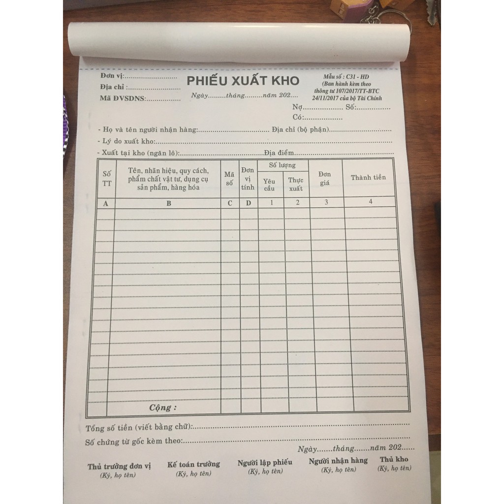 Phiếu xuất kho/nhập kho 2 liên loại dày 100 trang A4