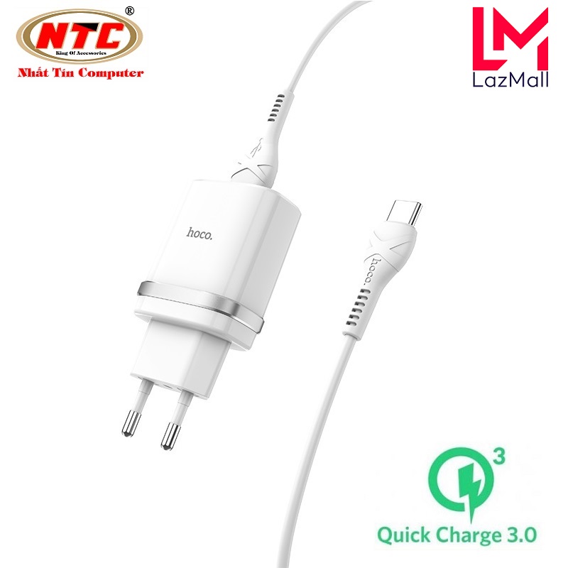 Combo cốc sạc nhanh và cáp sạc hoco c12q cổng type-c hỗ trợ qc3.0 3a 18w - nhat tin authorised store