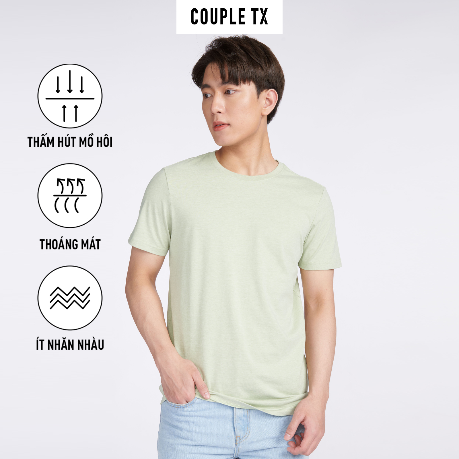 Áo Thun Nam COUPLE TX -  Áo Thun Trơn Basic Cotton, Cổ Tròn, Form Fit