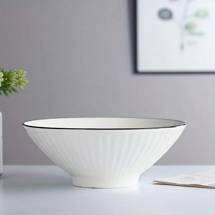 Tô sứ Trắng viền đen, Bát ăn phở, mỳ miệng loe 20 cm sứ sương sang trọng