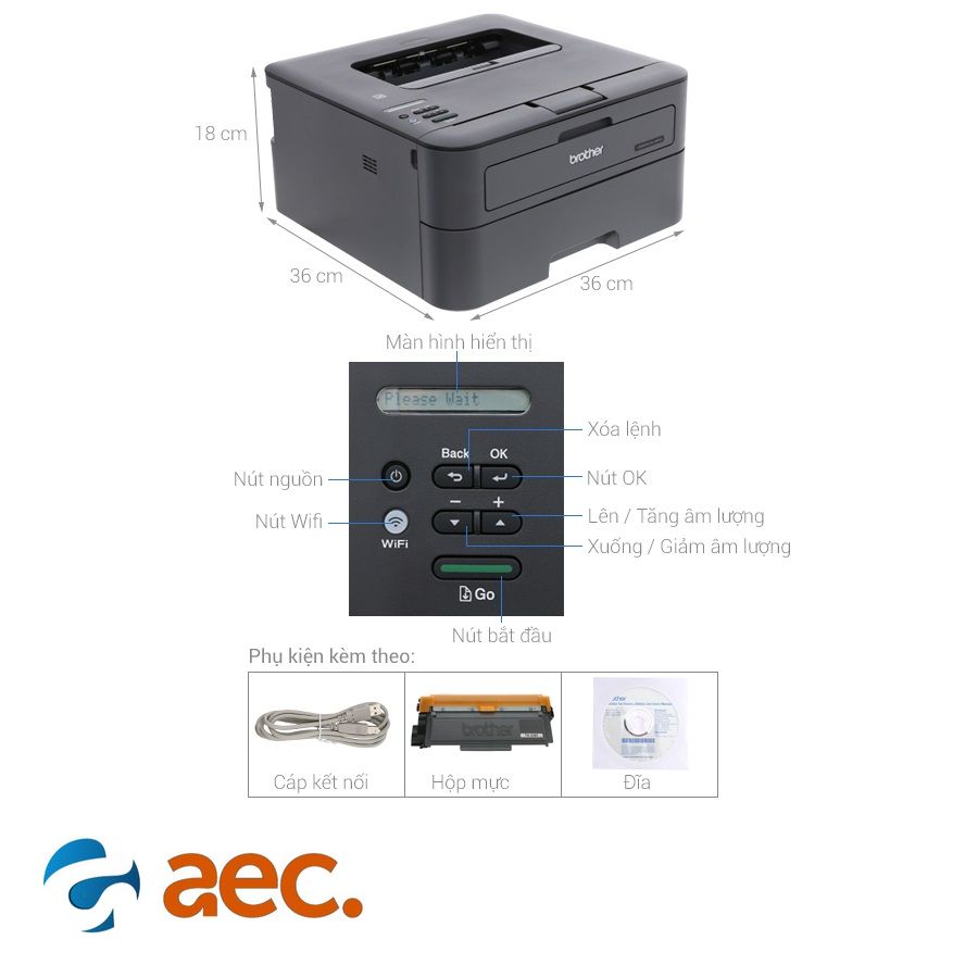 [Trả góp 0%]Máy in laser đen trắng Brother HL-L2366DW