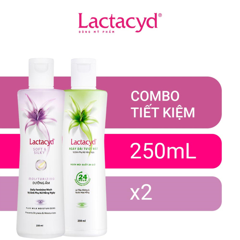 Bộ 2 Chai Dung Dịch Vệ Sinh Phụ Nữ Lactacyd Soft & Silky 250ml + Ngày Dài Tươi Mát 250ml giá rẻ