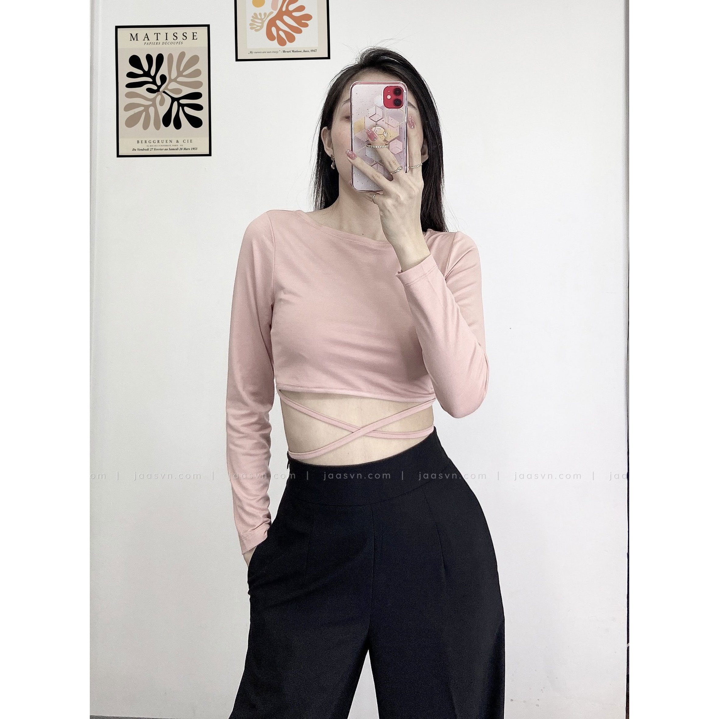 [HCM]Áo croptop tay dài thắt dây eo cá tính