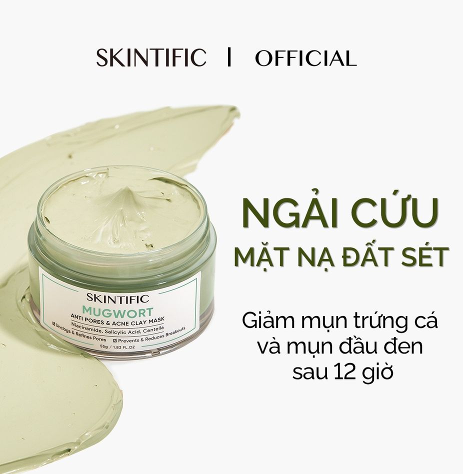 SKINTIFIC Mặt nạ đất sét ngải cứu giảm mụn & MẶT NẠ ĐẤT SÉT Mặt Nạ bùn MỤN Mặt Nạ Cấp ẩm Mặt Nạ Ngải Cứu 55g