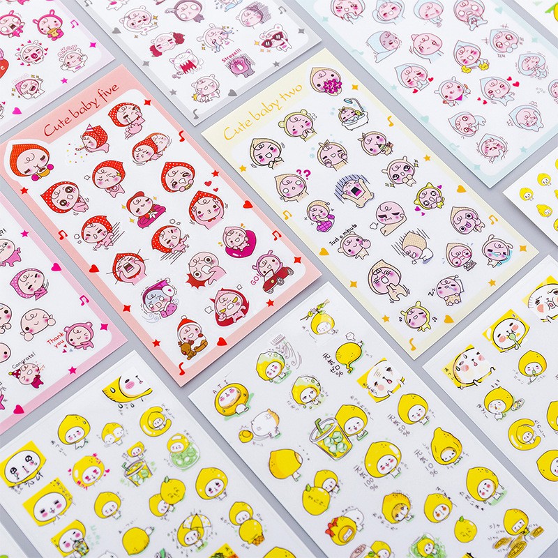 Sticker dán Cute baby/orance cat/Lemon/ Snail/cá heo/ biglet