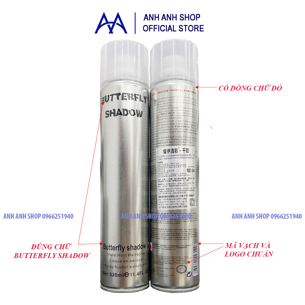 CHÍNH HÃNG GÔM XỊT TÓC BUTTERFLY SHADOW TẶNG LƯỢC
