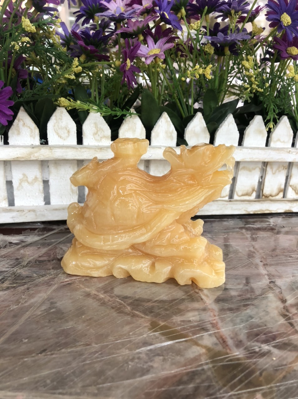 Tượng Long Quy - Rùa đầu Rồng phong thủy đá ngọc hoàng long đặt bàn thờ, bàn làm việc - Dài 10 cm và 12 cm